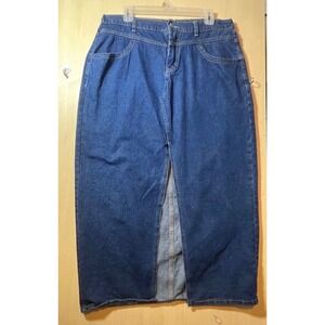 Womens Blue Denim Maxi Skirt Elastic Back Long Jean Skirt front Slt